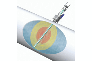 The FPI Mag's electrodes measuring the full profile of the flow.