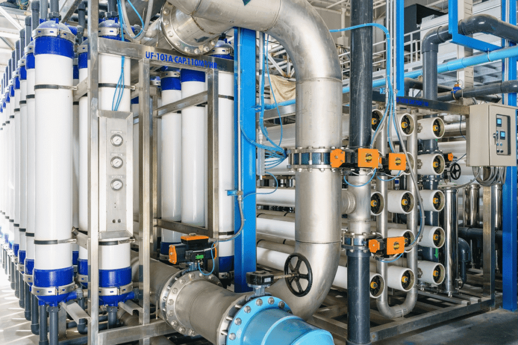 Pipelines inside a facility.