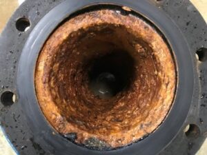 Figure 1: A venturi meter with severe scaling, preventing an accurate read on flow and requiring consistent maintenance. Photo courtesy of McCrometer.