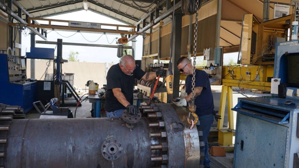 A 28” V-Cone undergoing hydrostatic, non-destructive testing (NDT) at McCrometer’s Southern California headquarters. Many customers elect to have hydrostatic testing conducted on their V-Cone to ensure no leaks are present. McCrometer conducts hydrostatic testing in accordance with ASME B31.3.