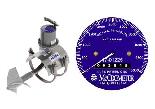 Left: The newly-designed dial face on a McPropeller flow meter.
Right: A detailed look at the new design.
